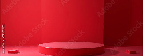 Simple red podium on red background, ai technology