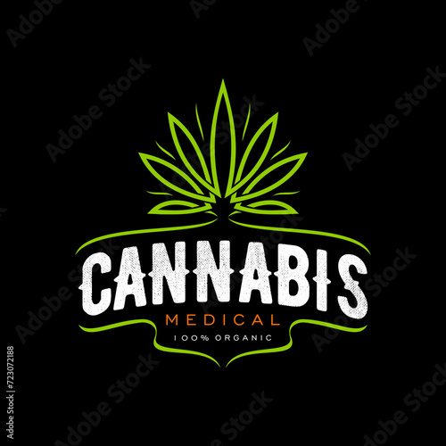 Cannabis marijuana icon, medical cbd, weed leaf symbol. Vector green leaves intricately entwined with an artistic representation of hemp plant contour, forming a cohesive and dynamic herbal emblem