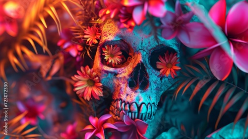 A skull surrounded by flowers and leaves © Maria Starus