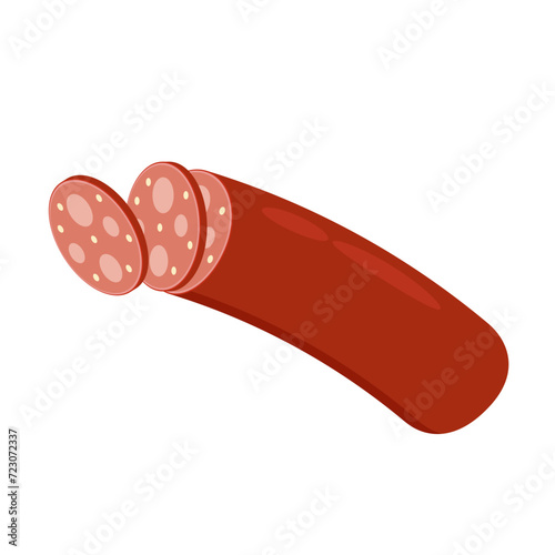 Salami isolated on white background. National Salami Day vector. Sliced salami icon vector. Meat sausage slice drawing. September 7. Important day