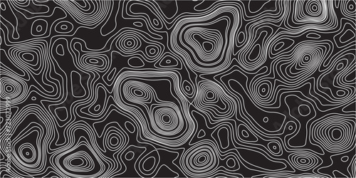 Abstract white on black background Topographic line map pattern. Contour elevation topographic and textured Background Modern design with White background with topographic wavy patte. photo