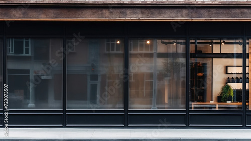 Clothing shop with glass windows, shop colors black and white