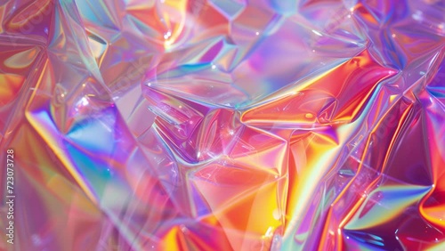 Abstract looped animation, iridescent crystal shapes, glowing, shining and sparkling. Seamless 4K video, live wallpaper, banner. Gemstone pattern, rainbow colors. 