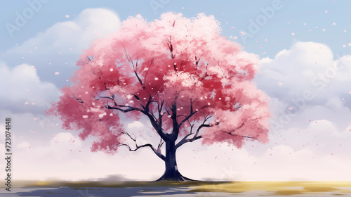 Painting of a pink tree in blossom in spring © Holly Berridge