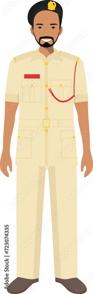 Φωτογραφία Standing Muslim Arabian Policeman Officer in Traditional Uniform Character Icon in Flat Style