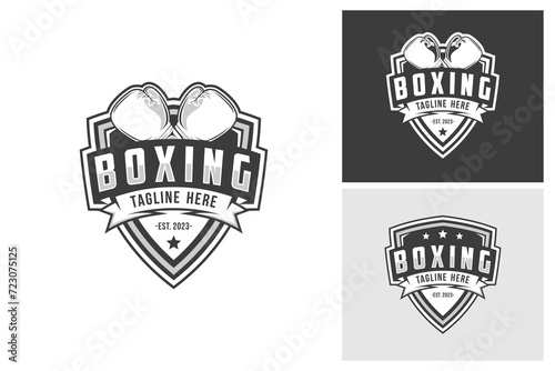 Boxing club logos labels emblems badges set, Boxing logo, emblem set collection, Black and white logo design template photo