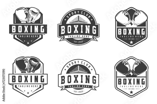 Boxing club logos labels emblems badges set, Boxing logo, emblem set collection, Black and white logo design template