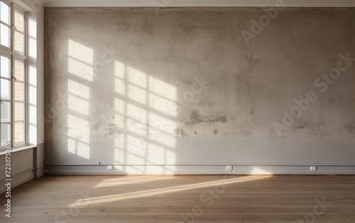 A empty room with framed window, decluttered interiors image