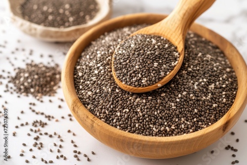 chia seeds in a wooden bowl with a spoon
