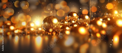Golden garland with bokeh lights on a dark background