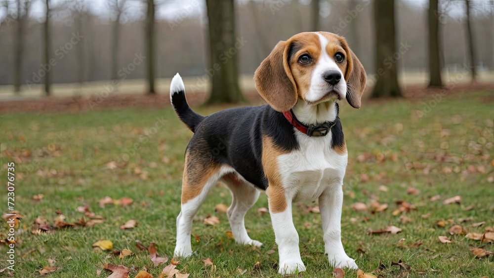 Tricolor beagle dog in the park
