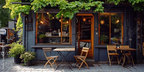 The cozy ambiance of outdoor cafe a charming coffee  photo