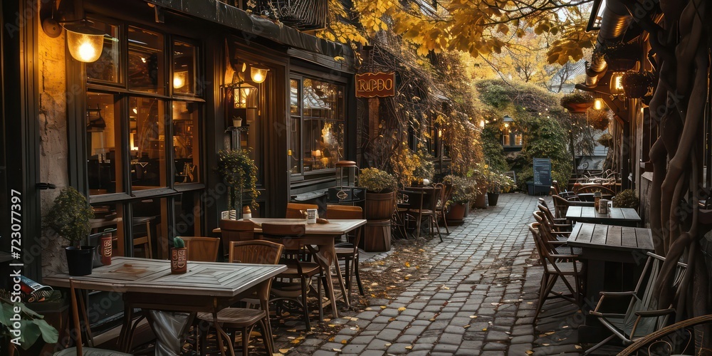 Naklejka premium The cozy ambiance of outdoor cafe a charming coffee