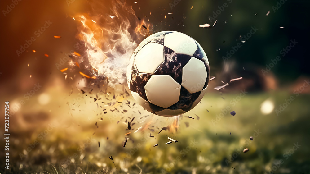 Fototapeta premium Fiery soccer ball in motion.