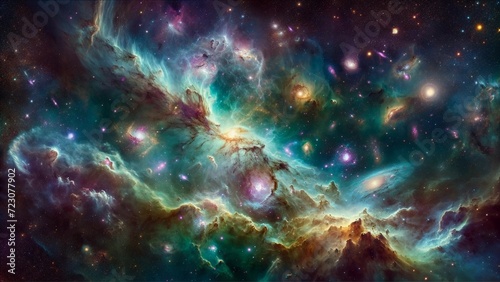Nebula and galaxies in space. Cosmos background.