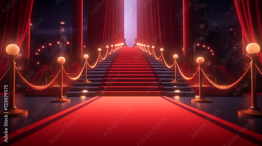 Red carpet staircase background, VIP entrance, night awards ceremony Red carpet staircase background, VIP entrance, night awards ceremony
