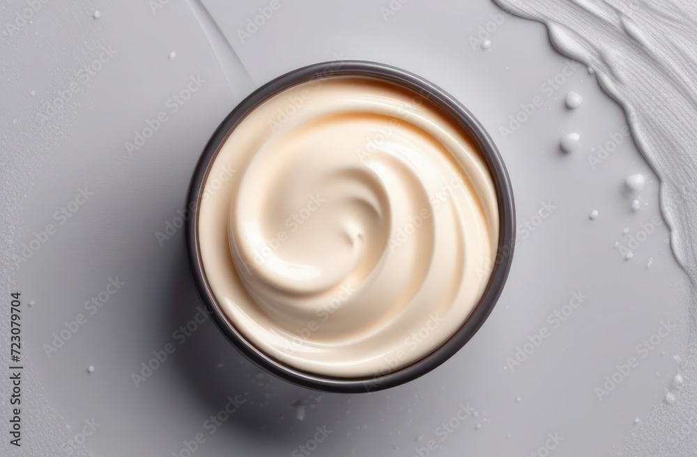 Cosmetic cream container isolated on light grey background from top view Cosmetic cream container isolated on light grey background from top view