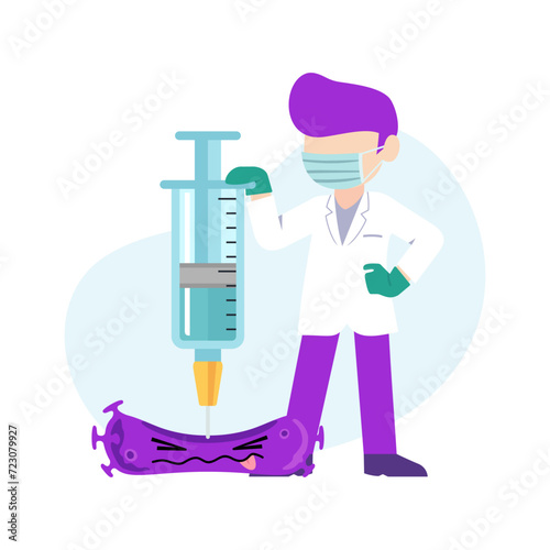 Doctor with face mask kills coronavirus, Anti virus syringe fights covid-19