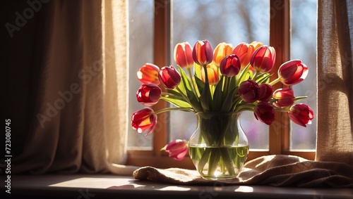 vase with tulips on the windowsill
 #723080745