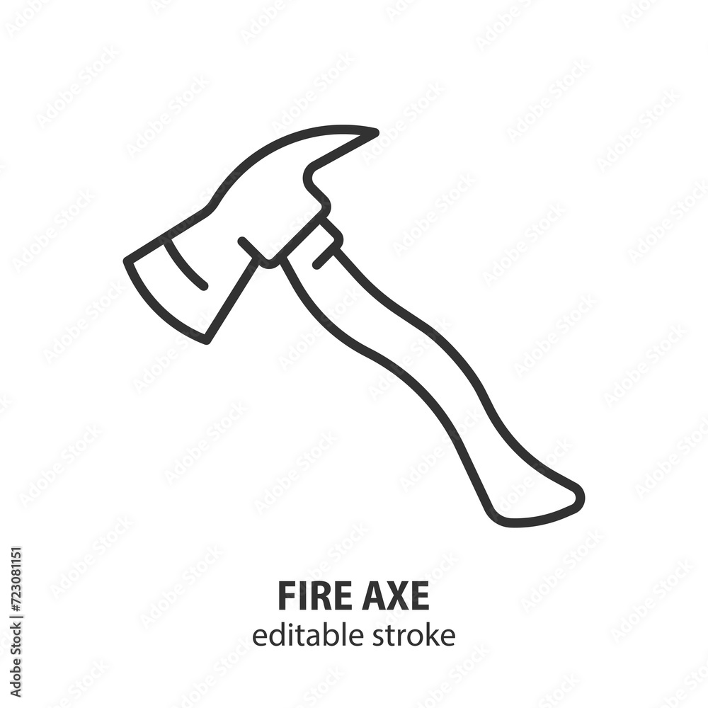Fire axe line icon. Editable stroke. Vector illustration. Fire axe line icon. Editable stroke. Vector illustration.
