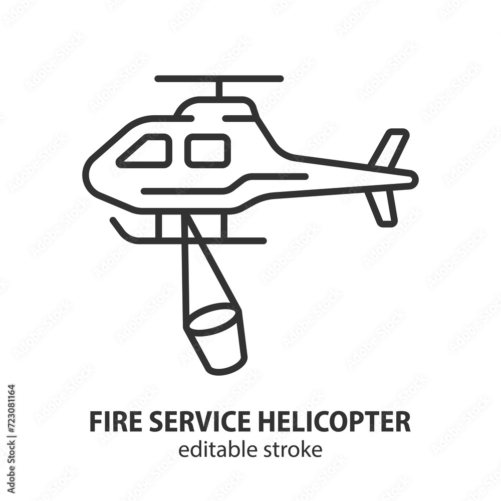 Fire service helicopter line icon. Firefighting symbol. Editable stroke. Vector illustration. Fire service helicopter line icon. Firefighting symbol. Editable stroke. Vector illustration.