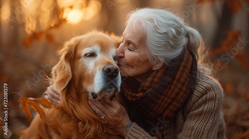  old woman kisses her pet  © nataliya_ua
