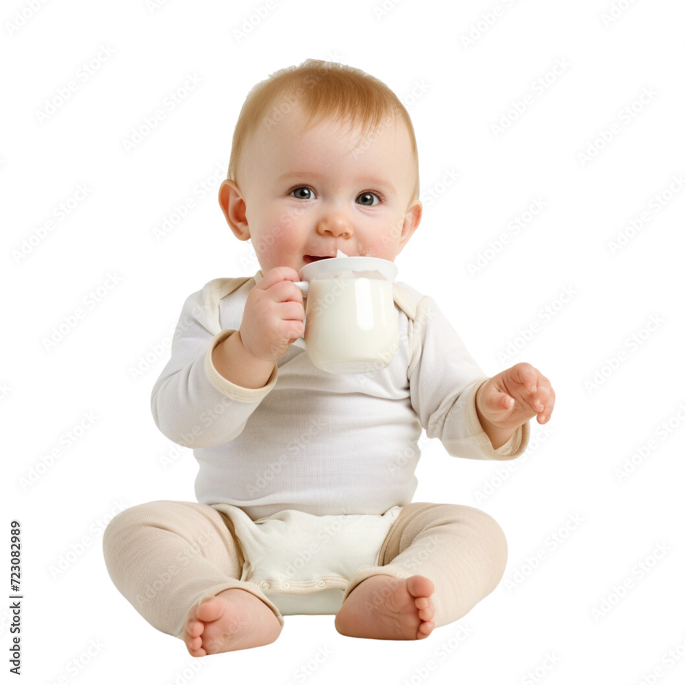 The baby child is drinking bottled milk on a transparent background. The baby child is drinking bottled milk on a transparent background.