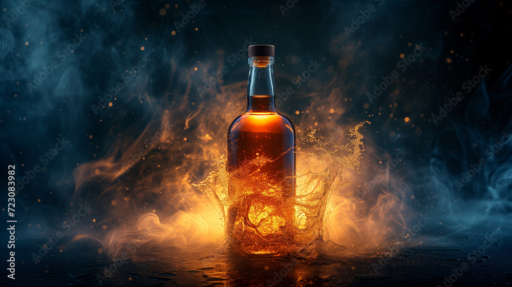 Whiskey bottle in the dark, ai Whiskey bottle in the dark, ai