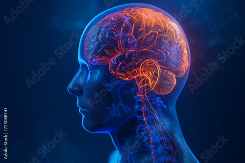 Brain head human mental idea mind 3D illustration background. photo