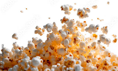 Flying popcorn cut out on a transparent background