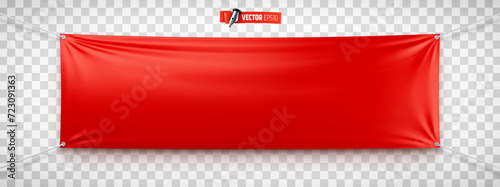 Vector realistic illustration of a red advertising banner on a transparent background. © He2