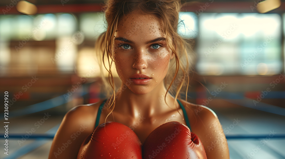boxer woman in the gym   - obrazy, fototapety, plakaty 