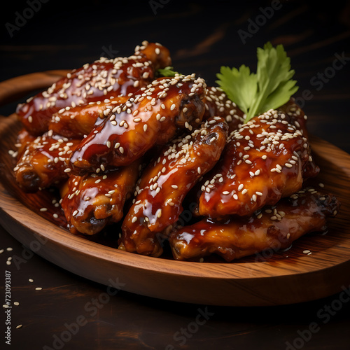 Honey glazed chicken wings with sesame seeds in a bowl