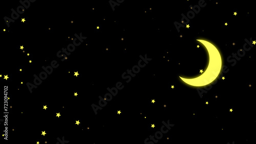 Stars Moon Night Sky. Flat illutrstion of moon and stars with a black background.