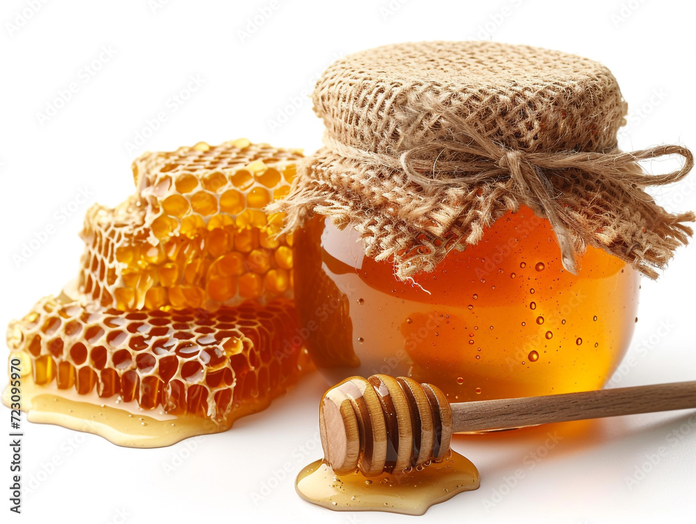 Honey isolated on white background in minimalist style. Studio shot style image. Honey isolated on white background in minimalist style. Studio shot style image.