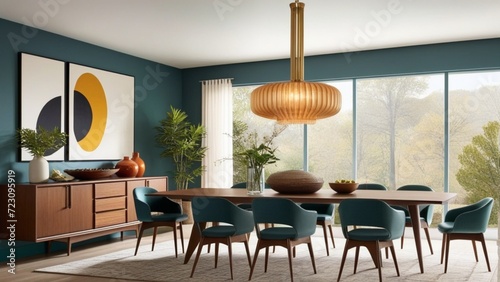 Mid-century modern dining room showcasing iconic.