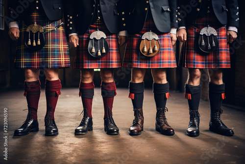 legs of Scottish men in traditional costumes