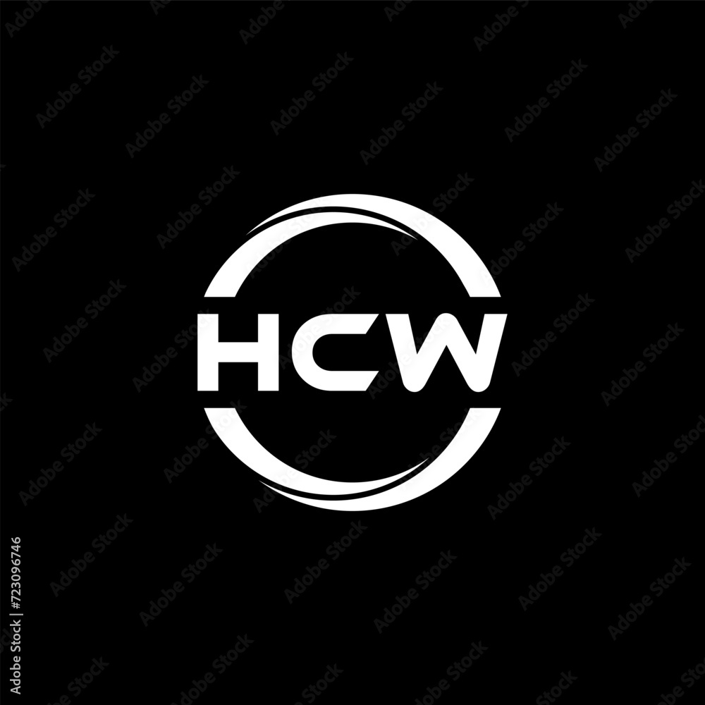 HCW letter logo design with black background in illustrator, cube logo, vector logo, modern alphabet font overlap style. calligraphy designs for logo, Poster, Invitation, etc.