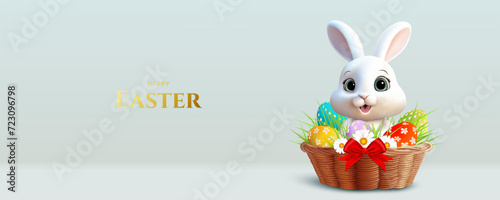 Easter bunny with basket and eggs.
