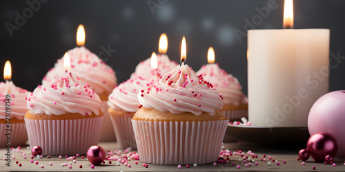 Pink cream cupcakes with candles