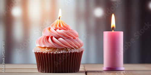 Vanilla cream cupcake with candles