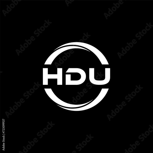 HDU letter logo design with black background in illustrator, cube logo, vector logo, modern alphabet font overlap style. calligraphy designs for logo, Poster, Invitation, etc.