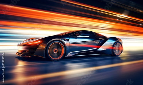 side view of a fast driving sport car  blurred motion background. Generative Ai