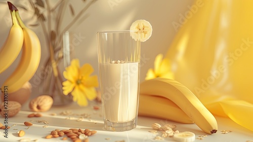 A delightful combination of freshly squeezed banana juice and ripe bananas, bursting with flavor and vitality. photo