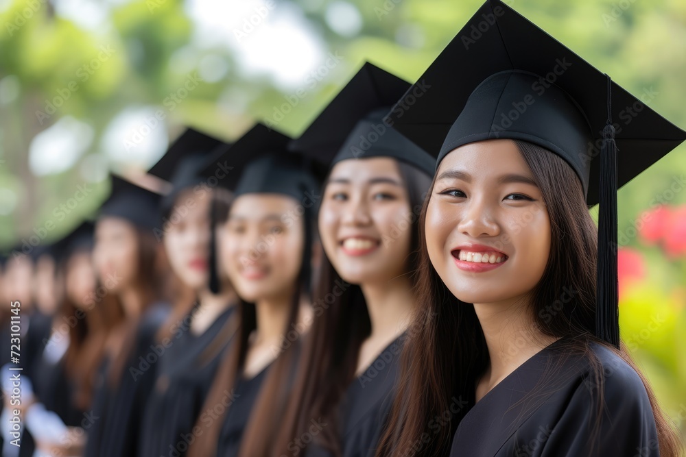 A diverse group of jubilant graduates in blue caps and gowns share a joyful moment together, their faces beaming with pride and accomplishment. Ai generated A diverse group of jubilant graduates in blue caps and gowns share a joyful moment together, their faces beaming with pride and accomplishment. Ai generated