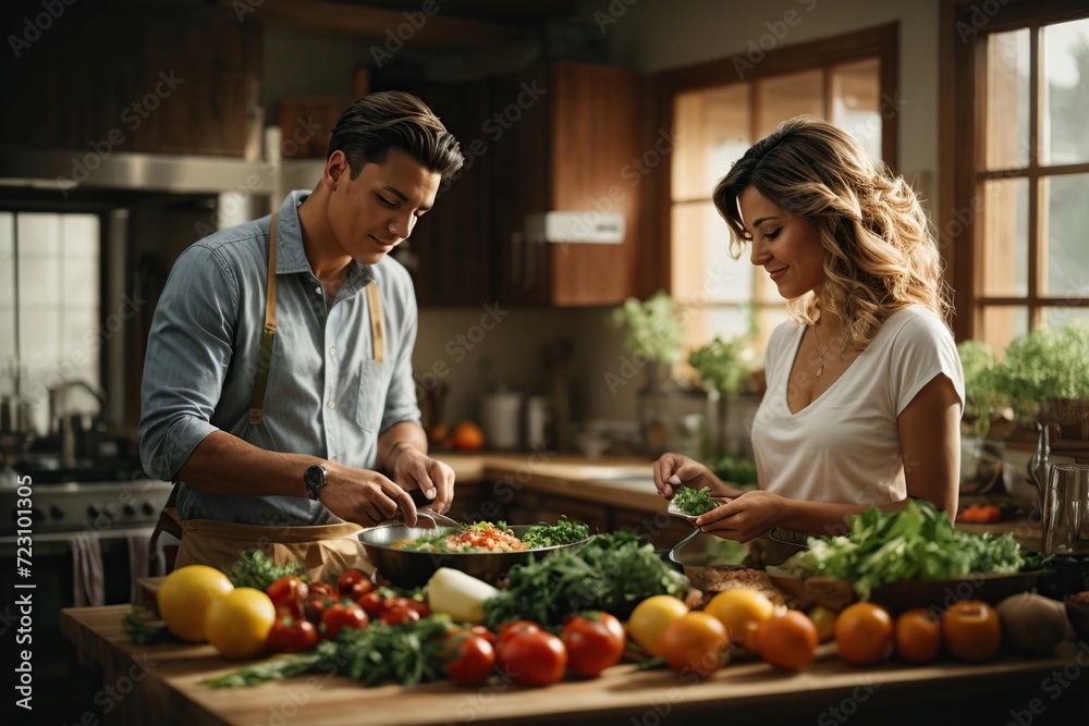 couple cooking healthy food