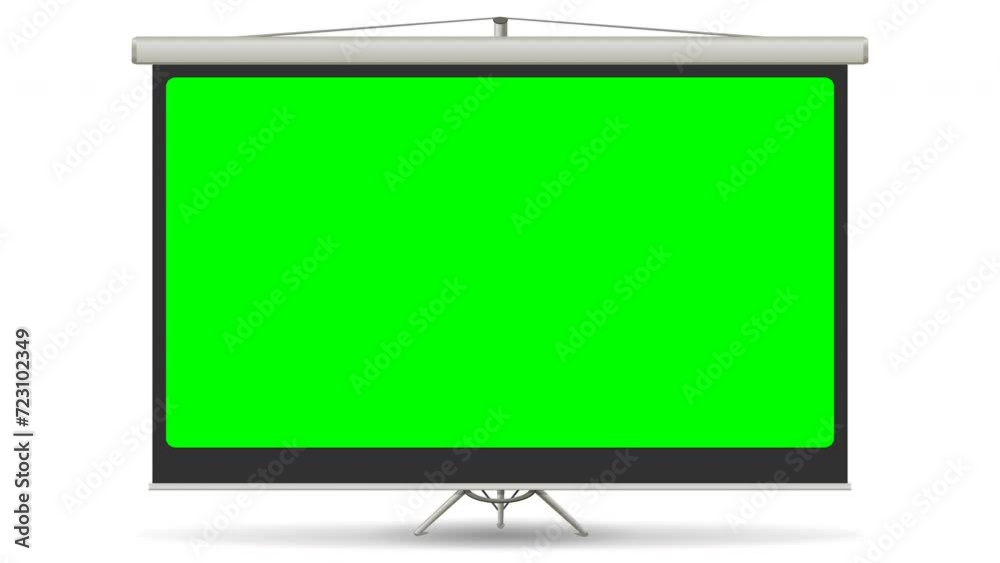 Animation of opening and closing a projection screen on foldable stand with green screen on white background, transparent with alpha channel Animation of opening and closing a projection screen on foldable stand with green screen on white background, transparent with alpha channel