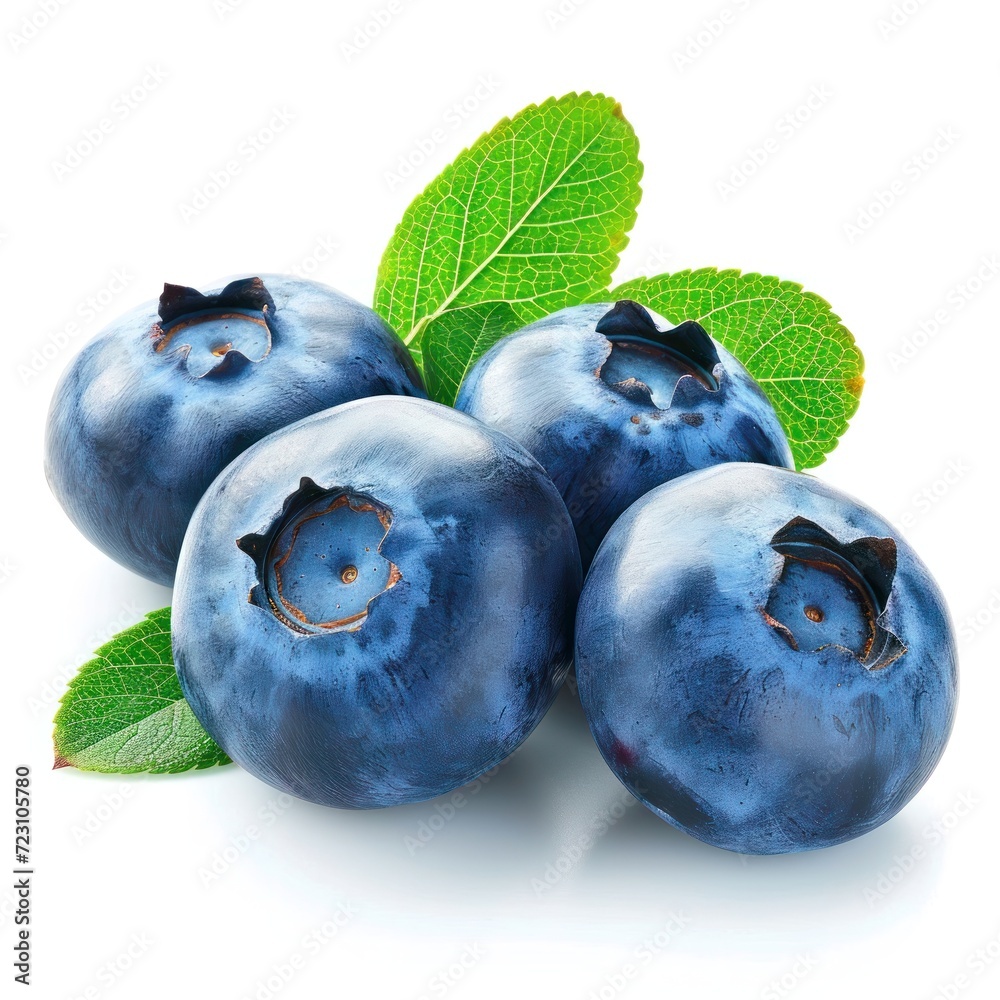 Obraz premium Blueberry Row Fresh Cutout Minimal isolated on white background, closeup. Summertime concept for package, grocery product advertising. Realistic berry, icon, detailed.