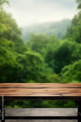 wooden table in front of blurred background 