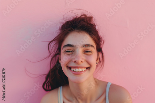 Smiling Woman With Wind-Blown Hair